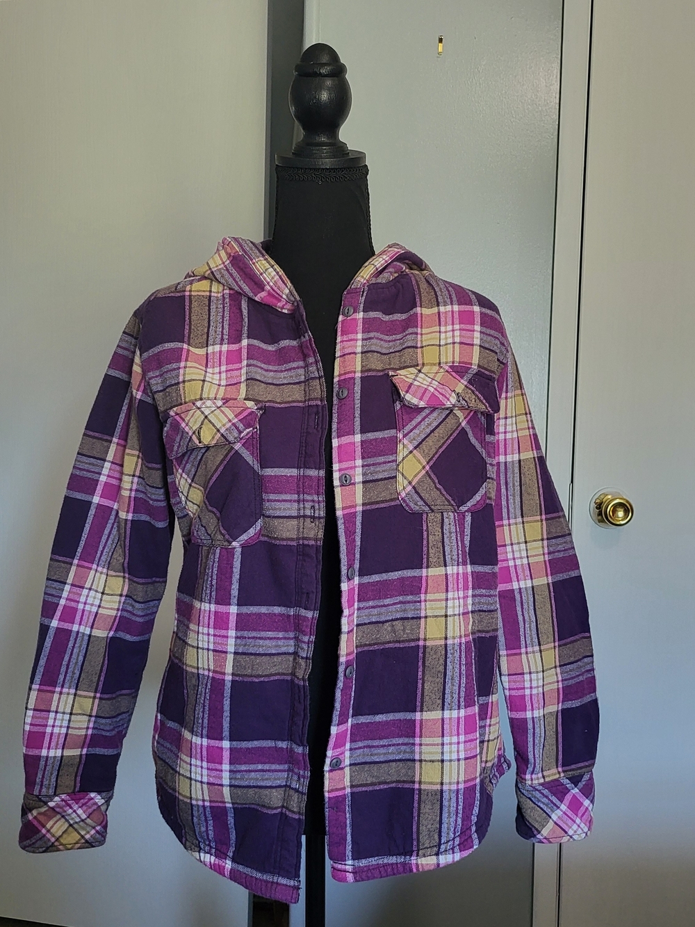 Boston Traders Purple Plaid Hooded Flannel Jacket